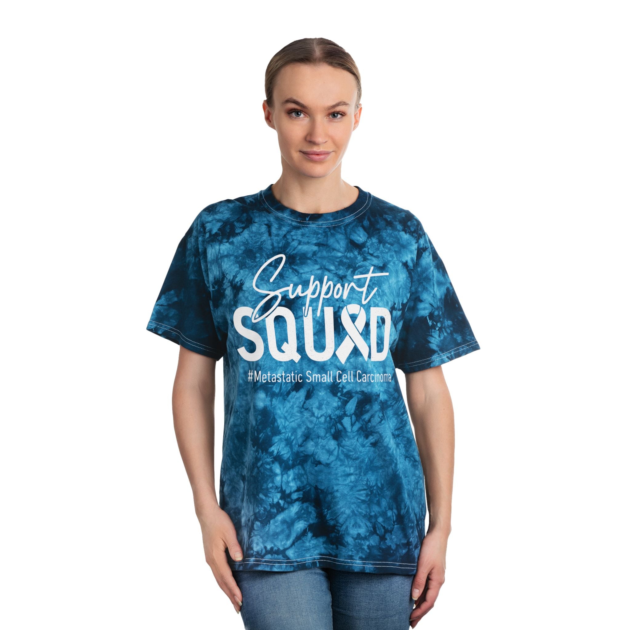 White Ribbon Support Tie-Dye Crystal Tee