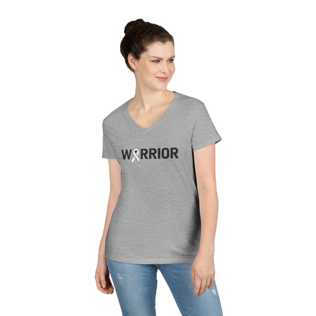 White Ribbon Warrior Gildan V-Neck Tee
