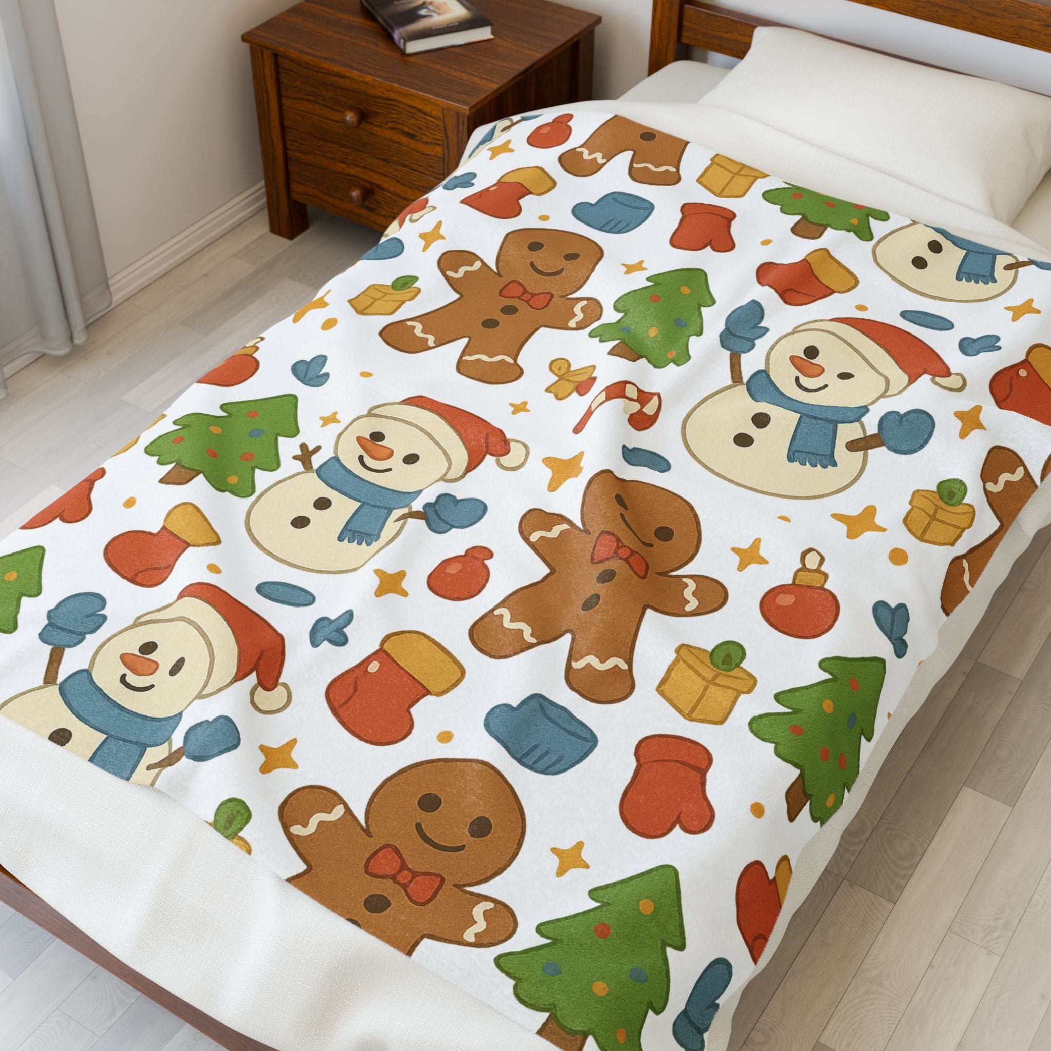 Plush Blanket- Cute Gingerbread/ Snowman Throw