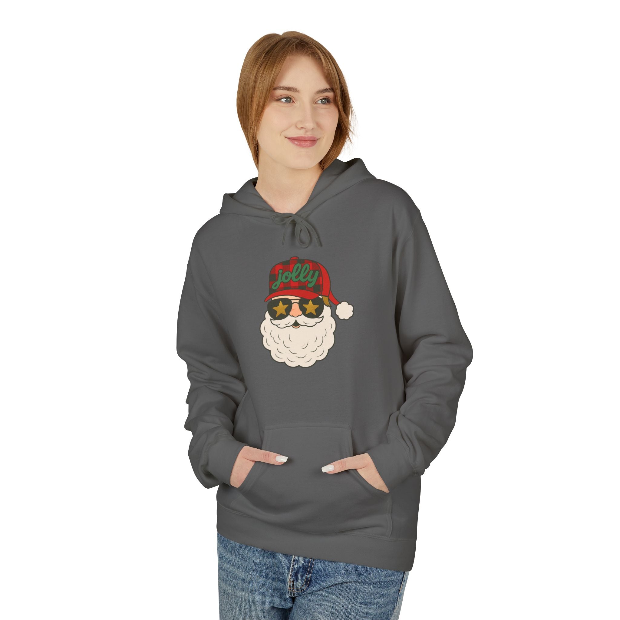 Buffalo Plaid Jolly Santa Fleece Hoodie