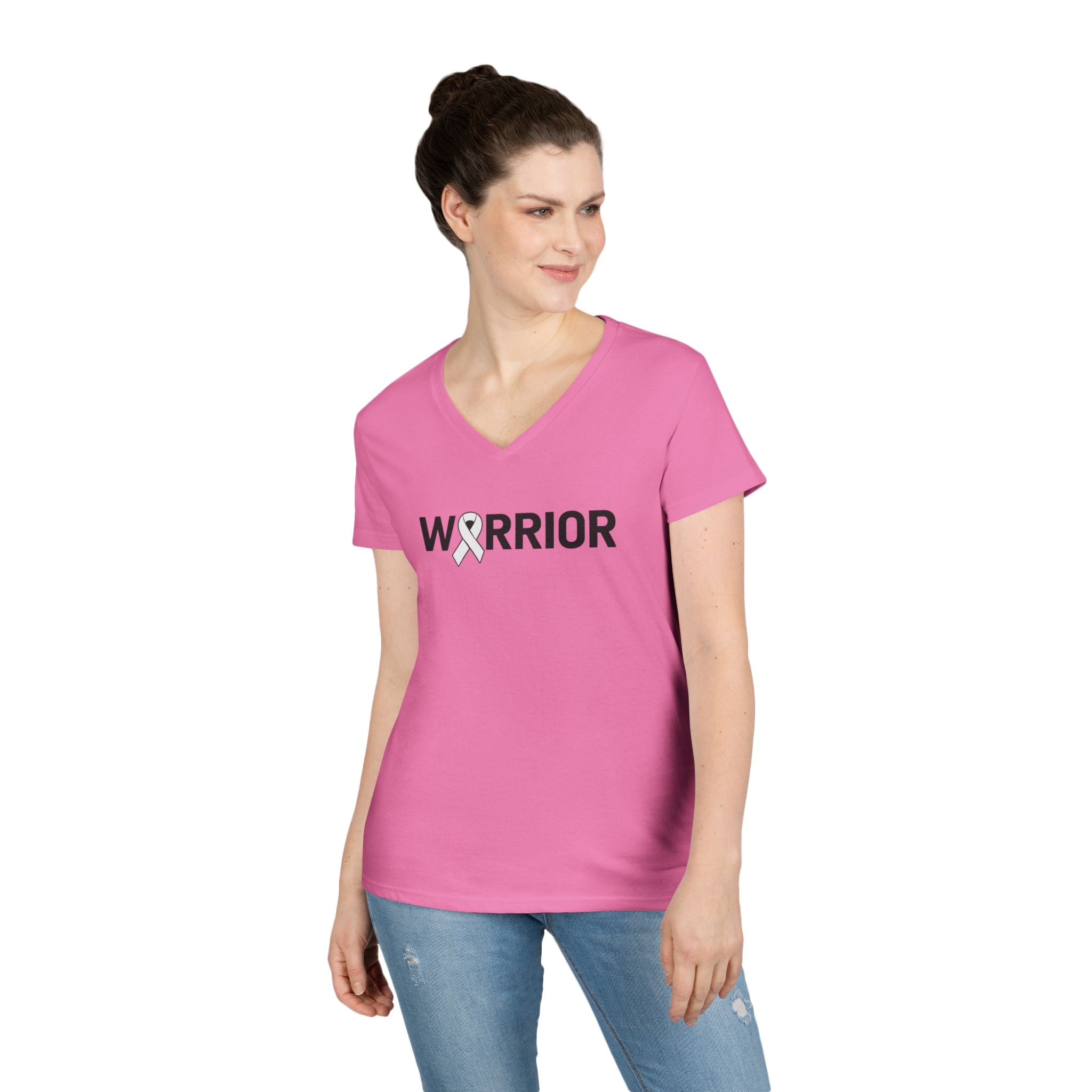 White Ribbon Warrior Gildan V-Neck Tee
