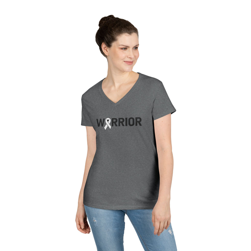 White Ribbon Warrior Gildan V-Neck Tee