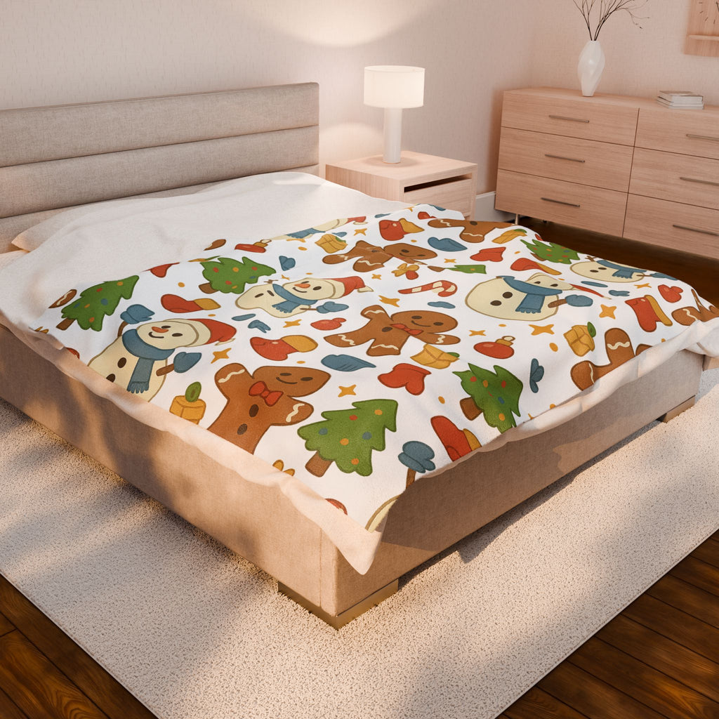 Plush Blanket- Cute Gingerbread/ Snowman Throw