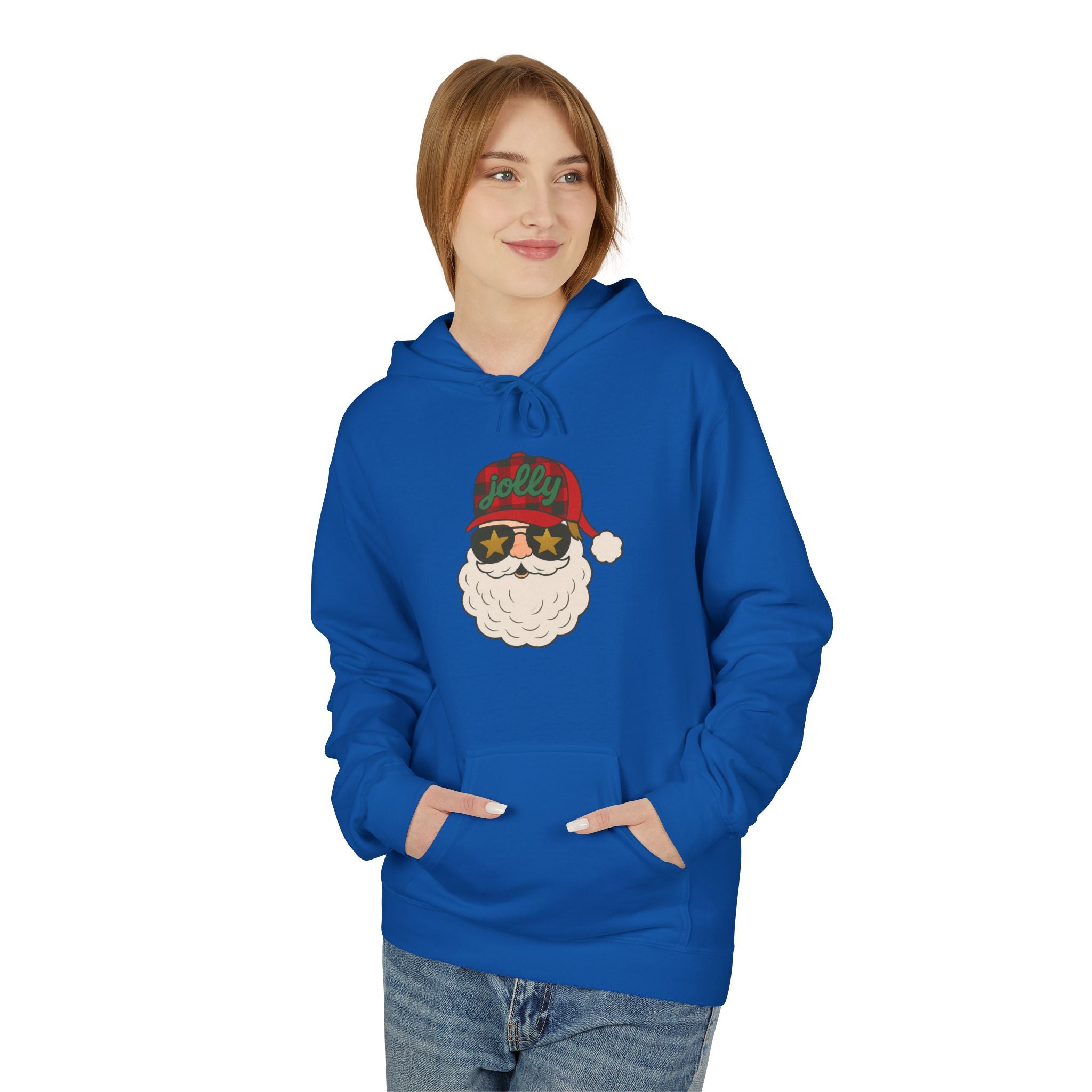 Buffalo Plaid Jolly Santa Fleece Hoodie