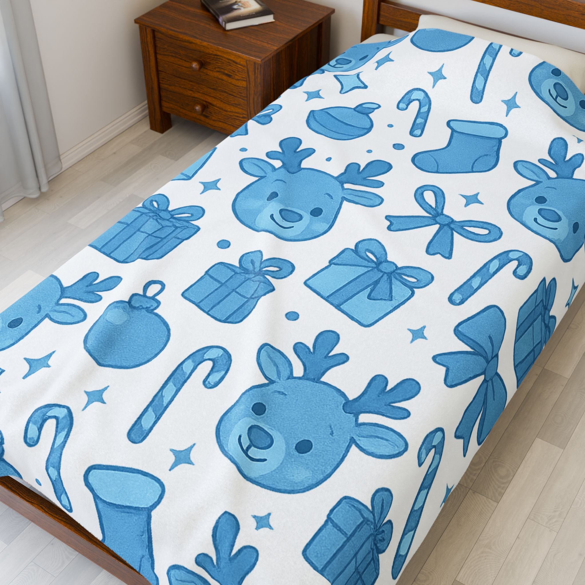 Plush Blanket - Cute Blue Christmas Throw