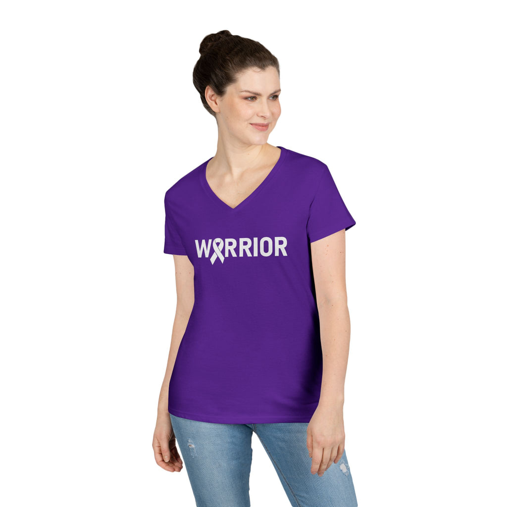 White Ribbon Warrior Gildan V-Neck Tee