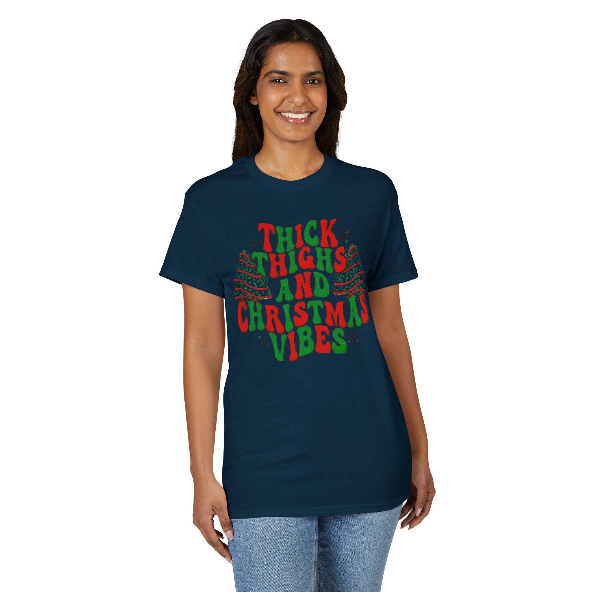 Thick Thighs and Christmas Vibes Gildan unisex T-Shirt