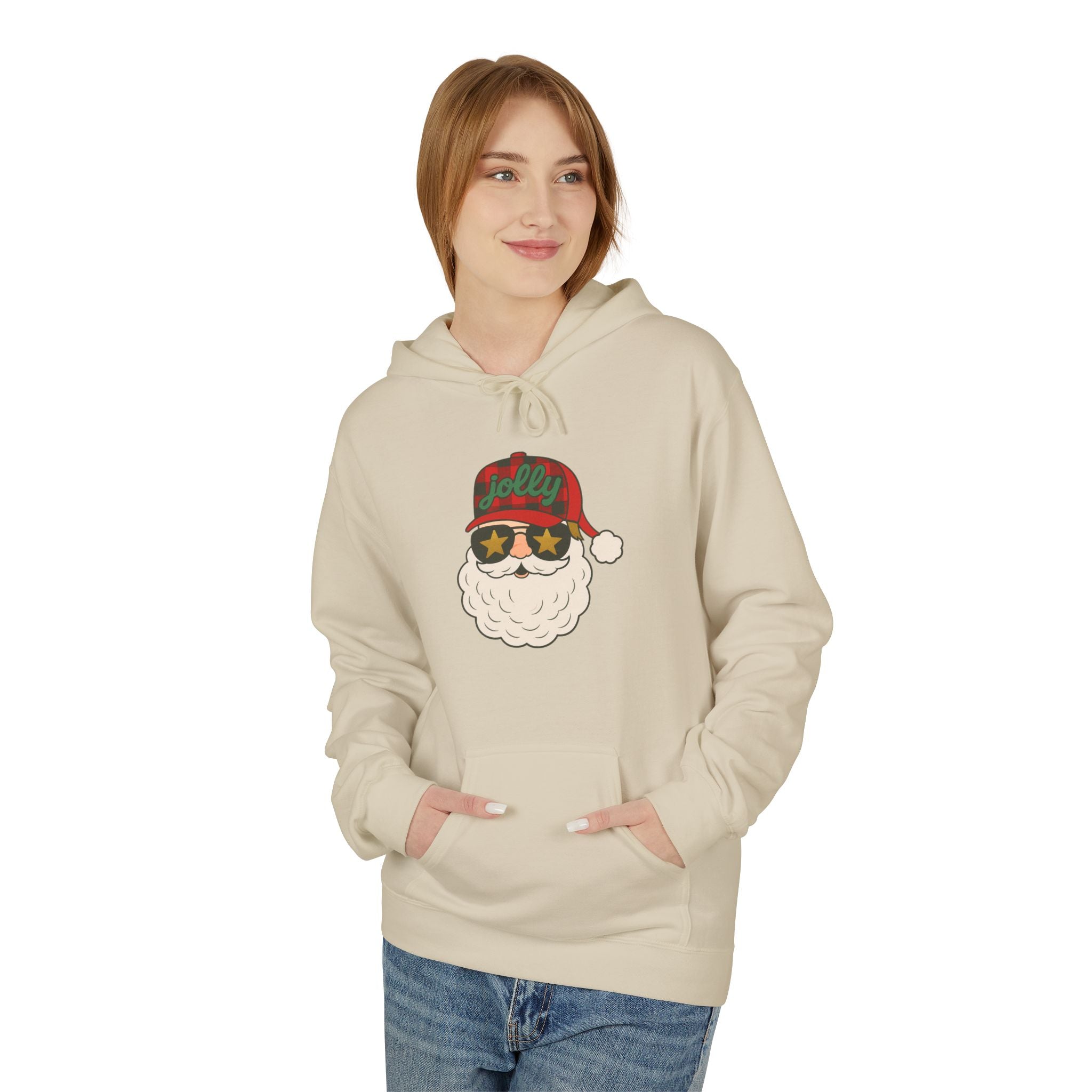 Buffalo Plaid Jolly Santa Fleece Hoodie