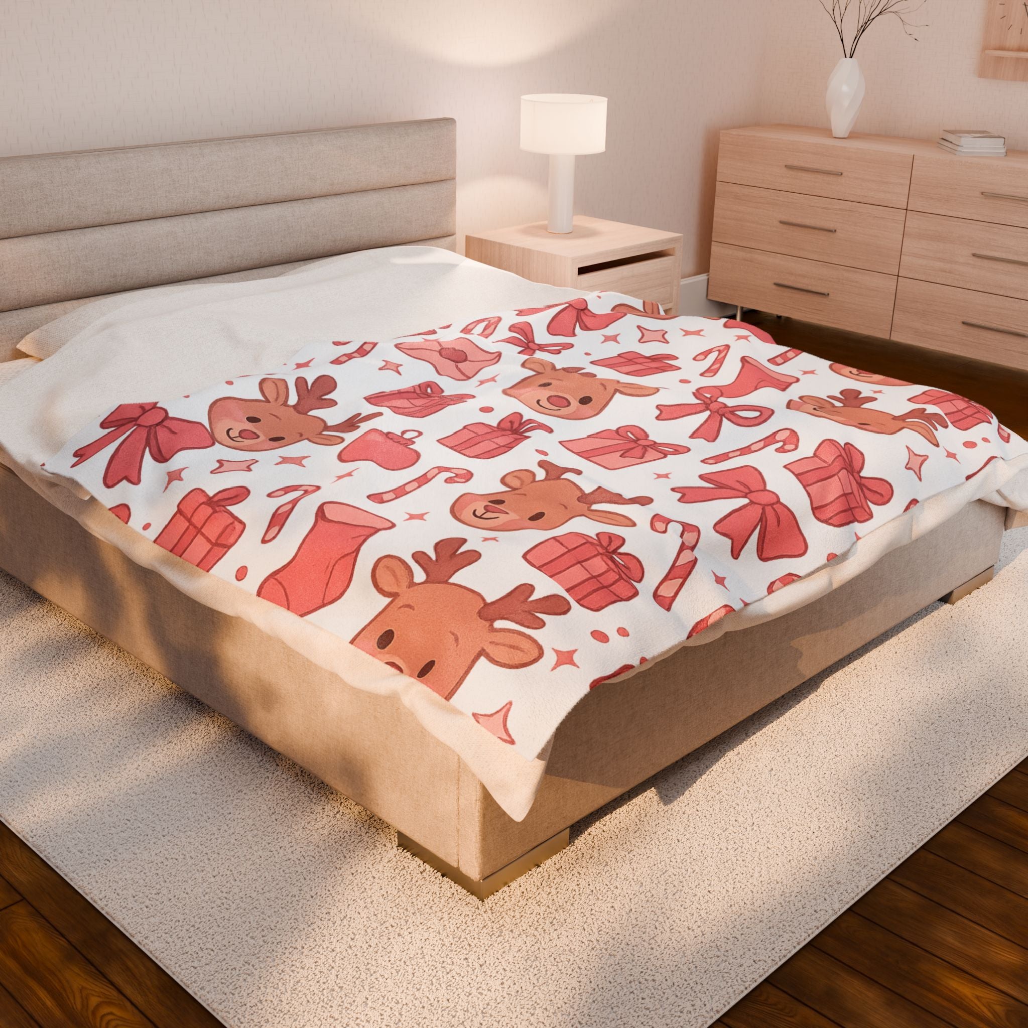 Plush Blanket - Cute Pink Christmas Throw