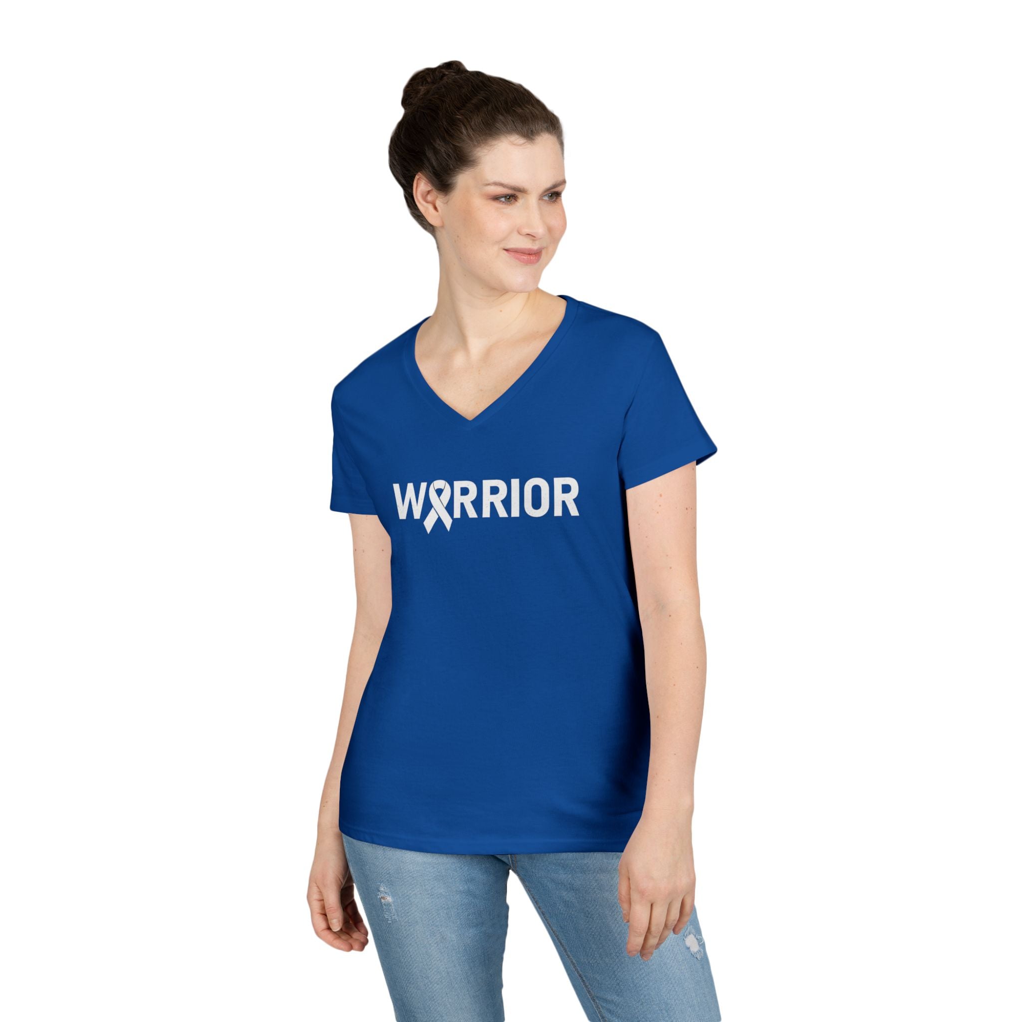 White Ribbon Warrior Gildan V-Neck Tee
