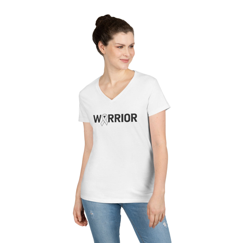 White Ribbon Warrior Gildan V-Neck Tee