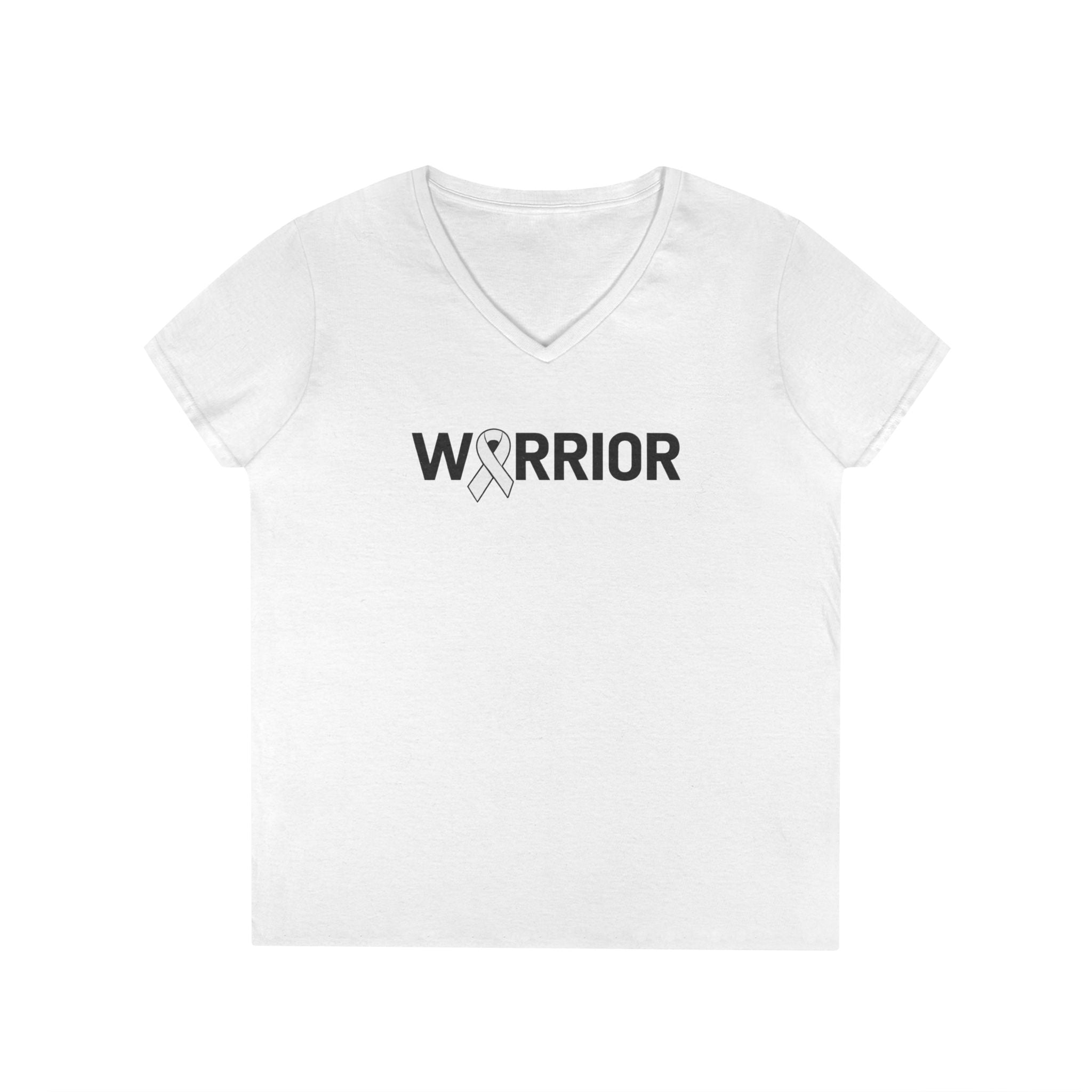 White Ribbon Warrior Gildan V-Neck Tee