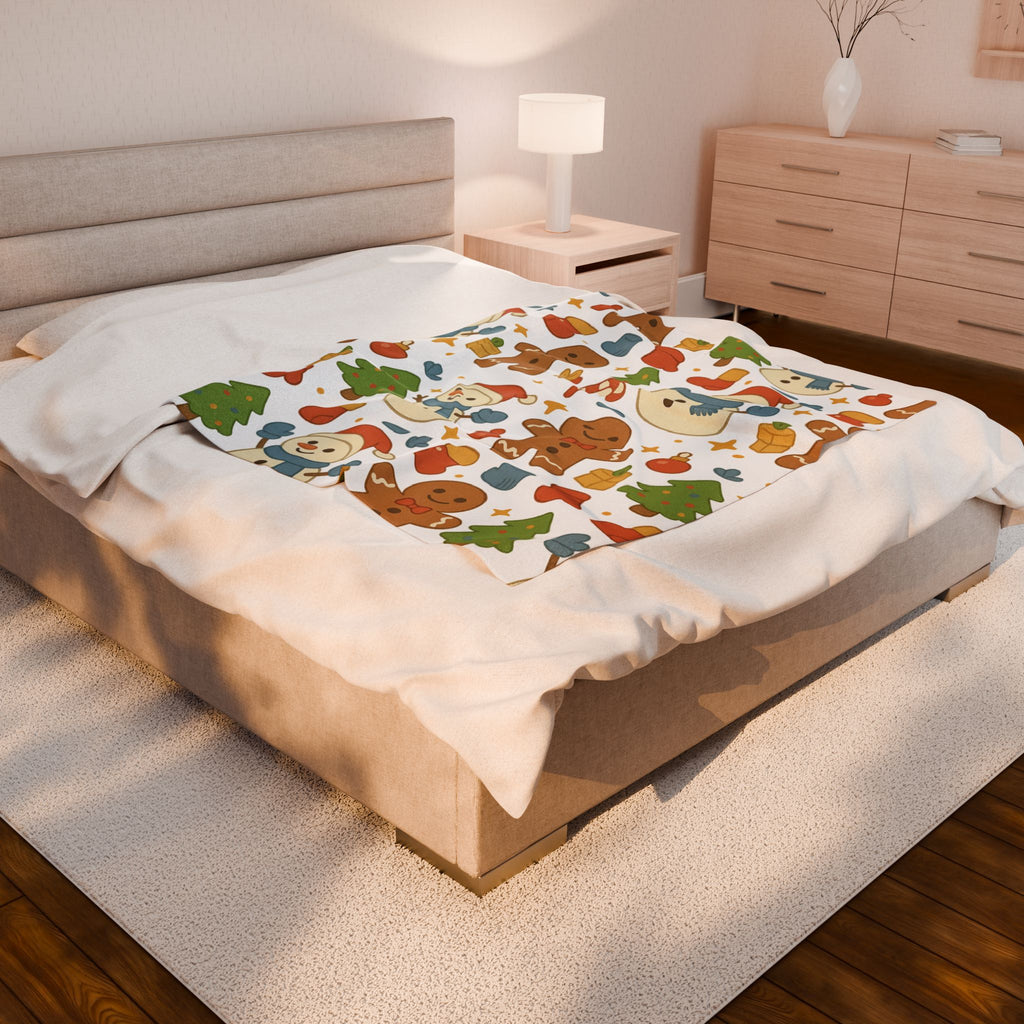 Plush Blanket- Cute Gingerbread/ Snowman Throw