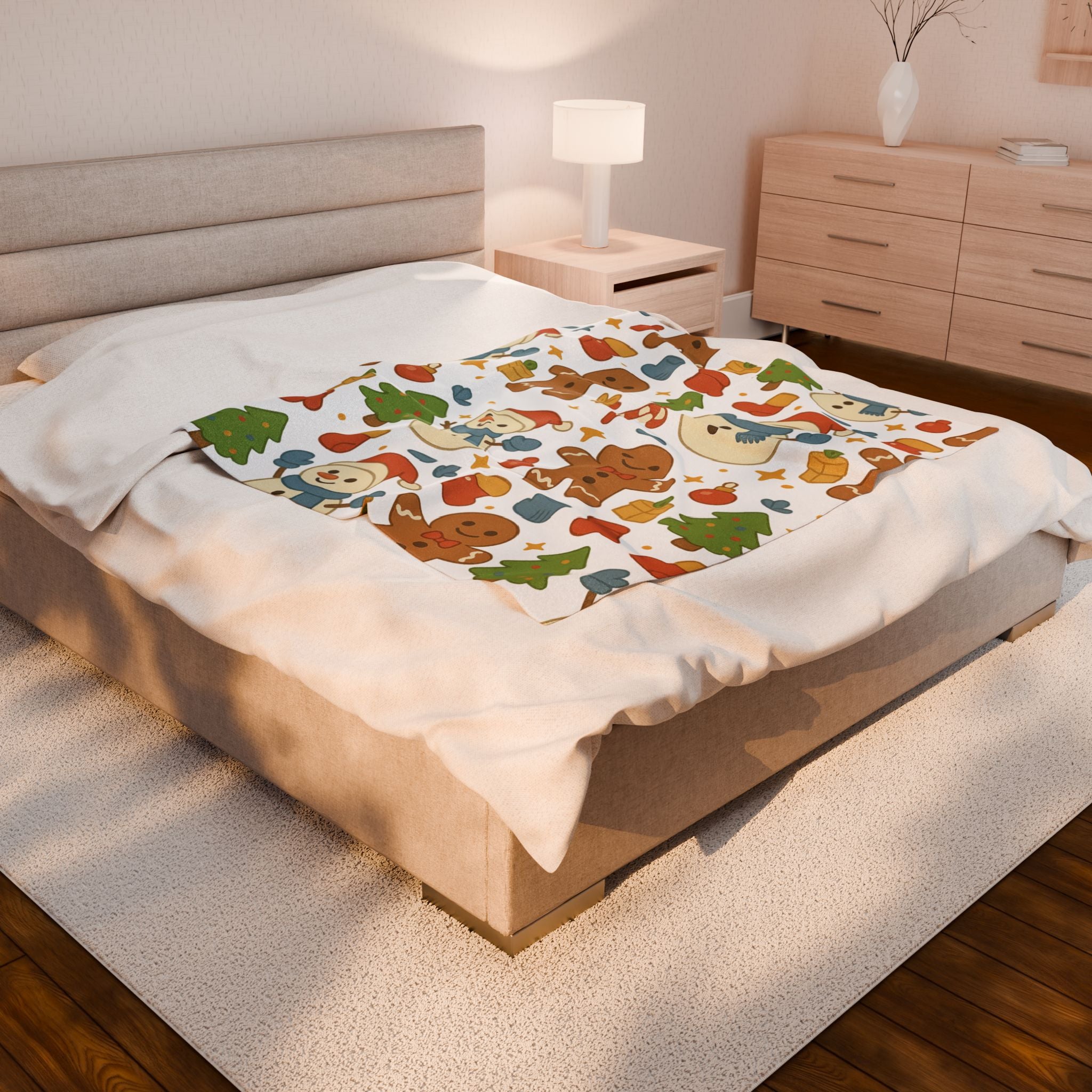 Plush Blanket- Cute Gingerbread/ Snowman Throw