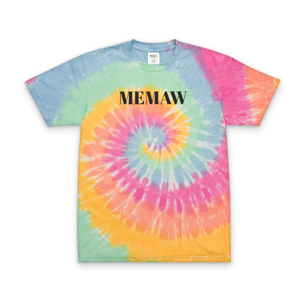 Tie- Dye Memaw Black Text Embroidered Shirt