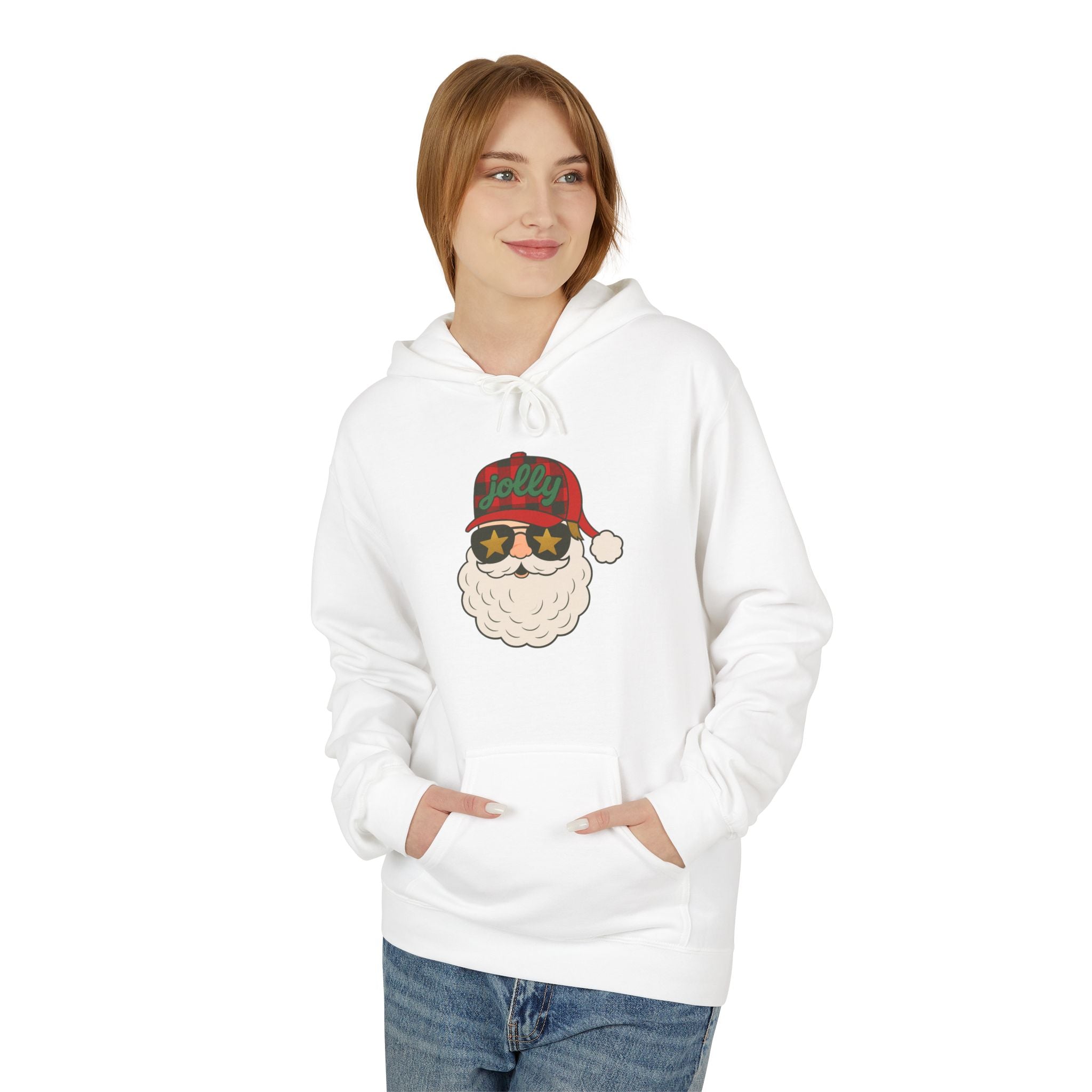 Buffalo Plaid Jolly Santa Fleece Hoodie