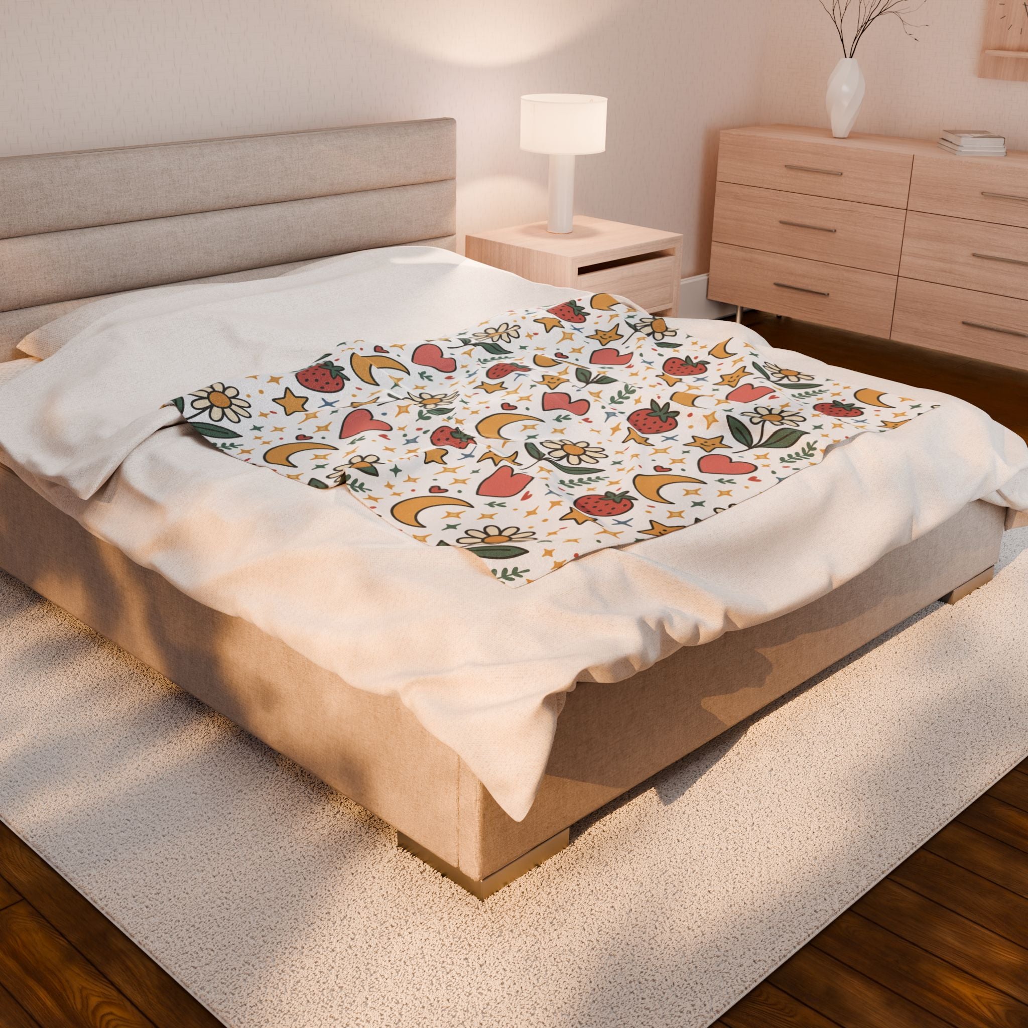 Plush Blanket- Cute Strawberries/ Flowers Throw