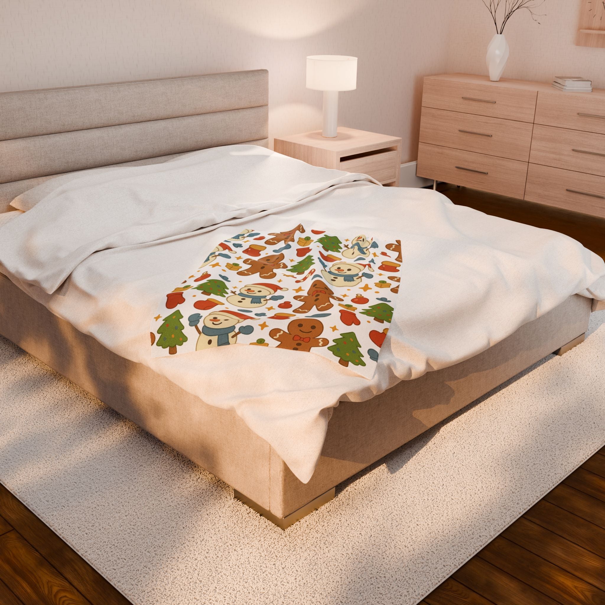 Plush Blanket- Cute Gingerbread/ Snowman Throw
