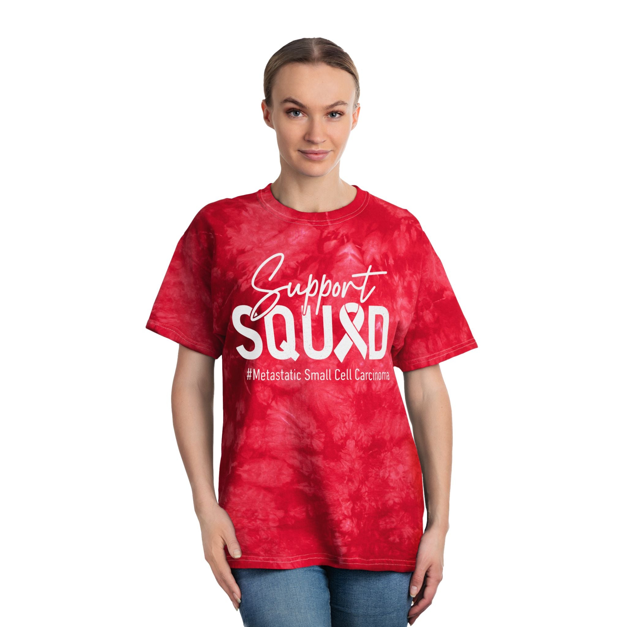 White Ribbon Support Tie-Dye Crystal Tee