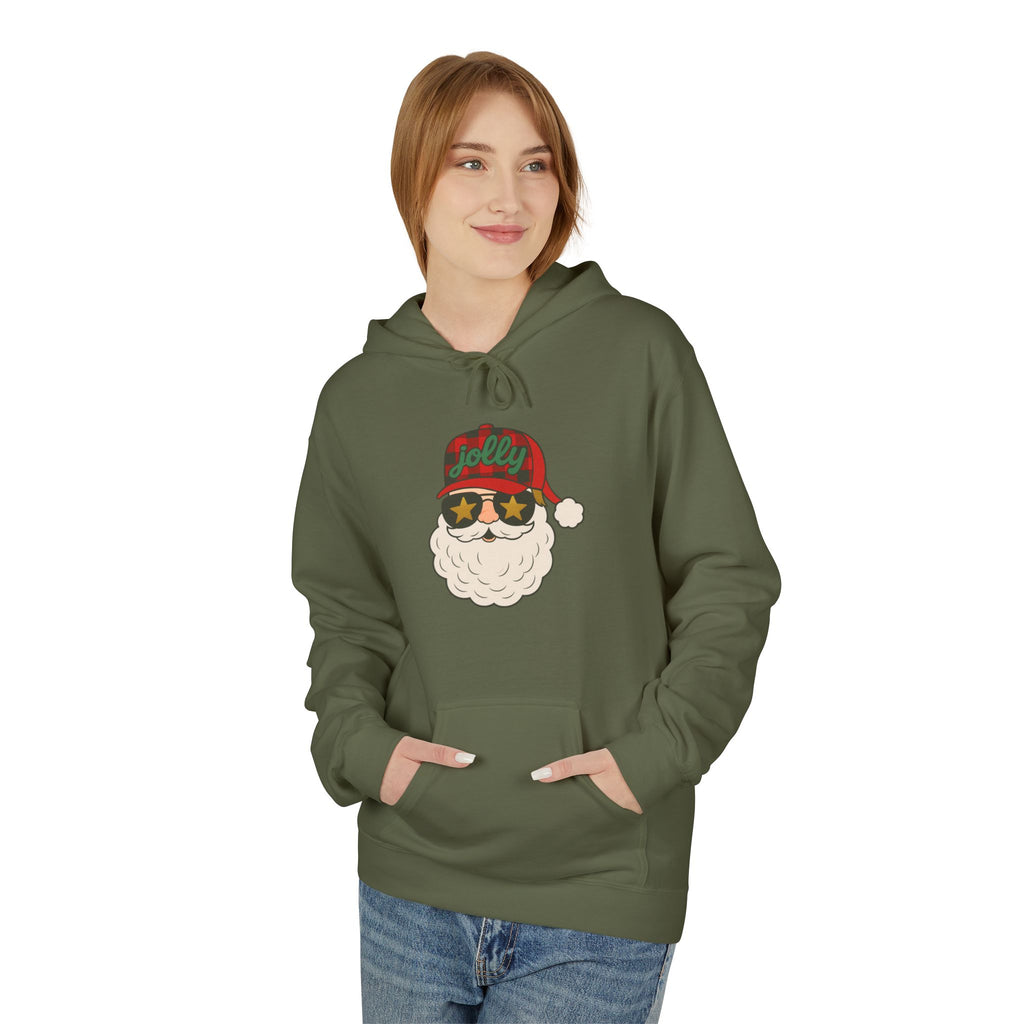 Buffalo Plaid Jolly Santa Fleece Hoodie