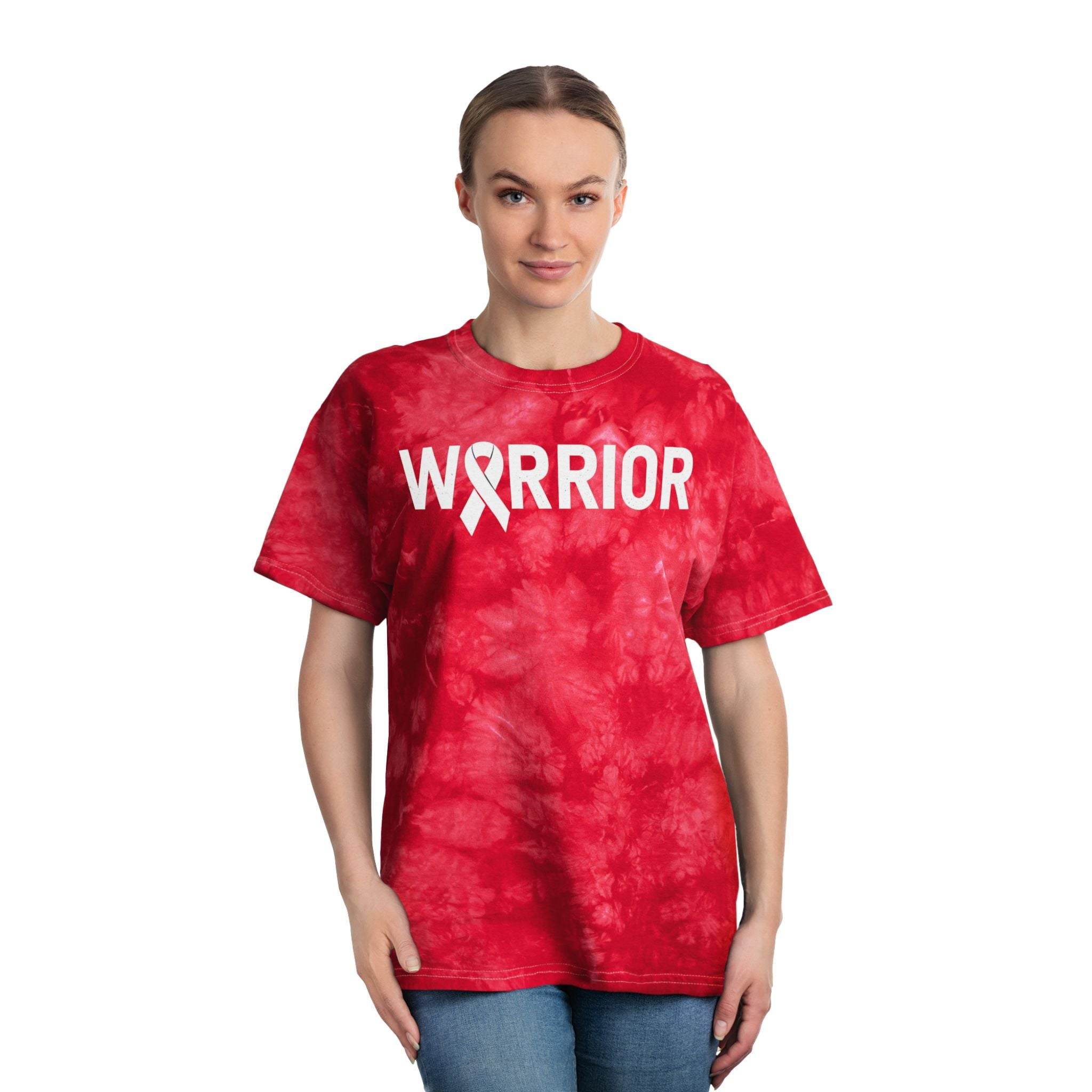 White Ribbon Warrior Tie-Dye Crystal Tee