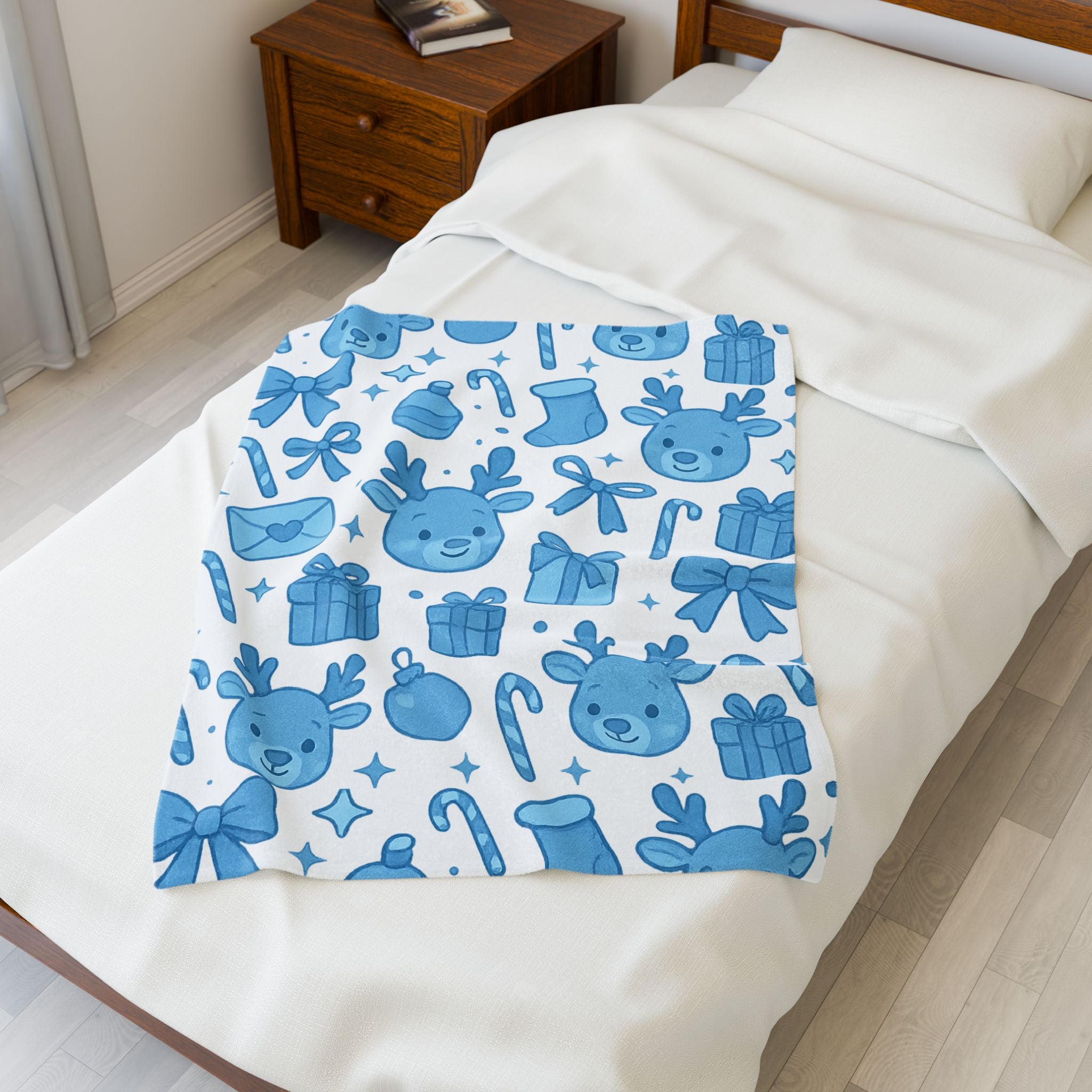 Plush Blanket - Cute Blue Christmas Throw