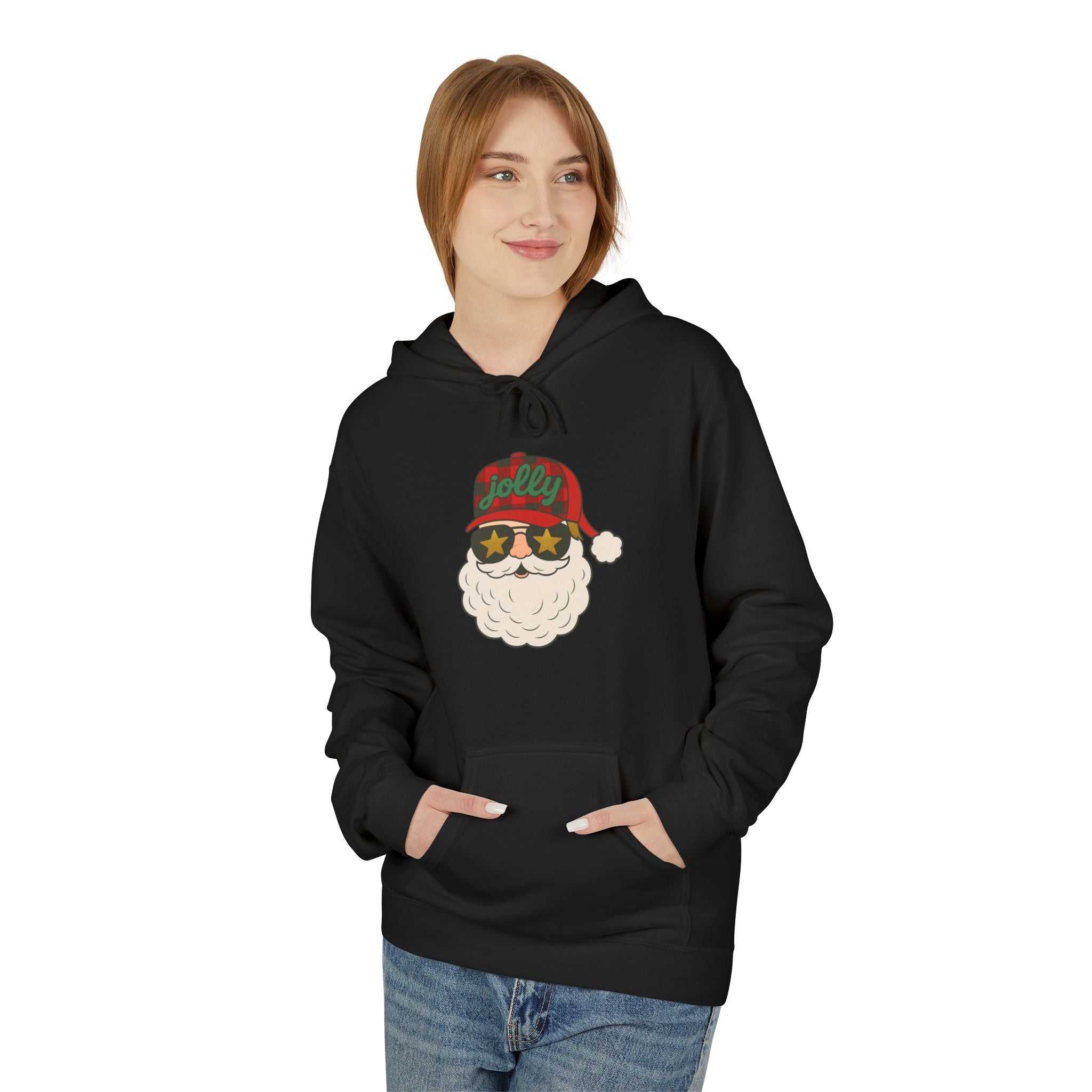 Buffalo Plaid Jolly Santa Fleece Hoodie