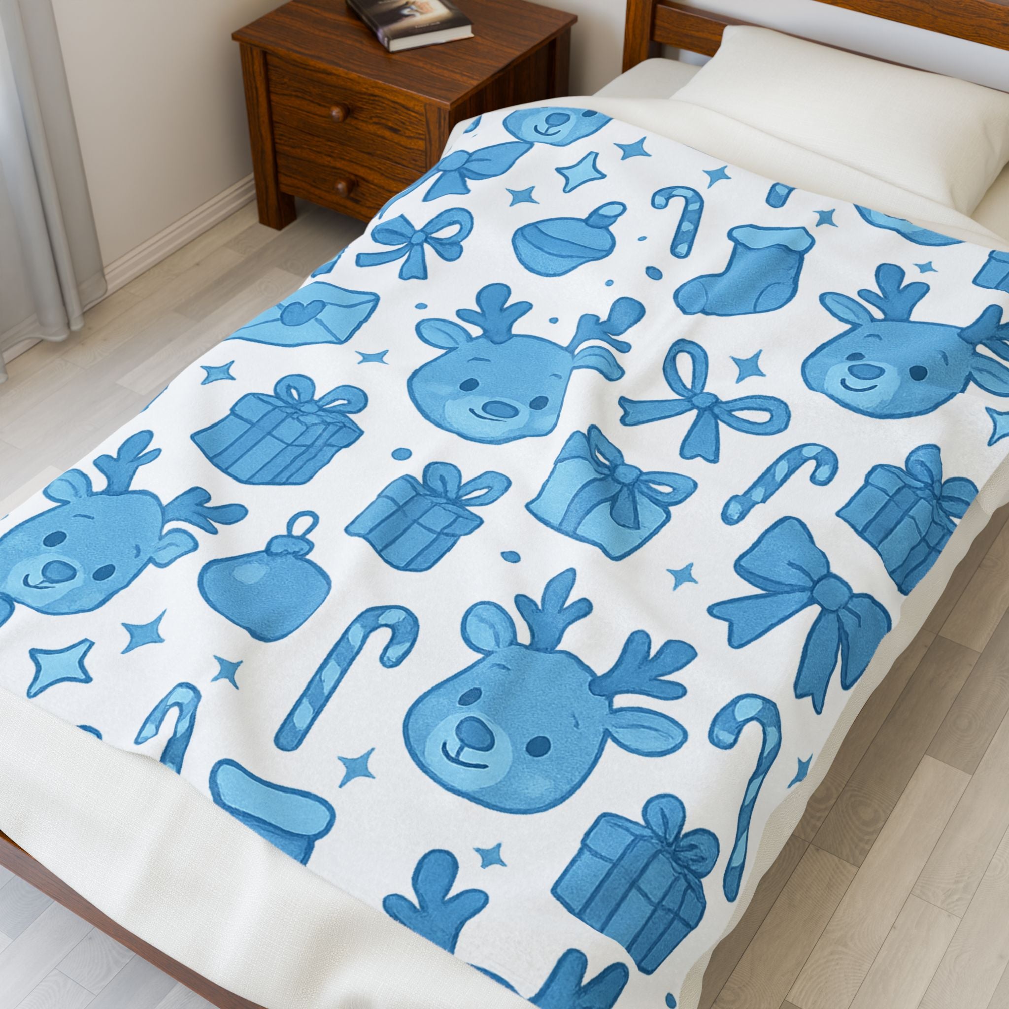 Plush Blanket - Cute Blue Christmas Throw