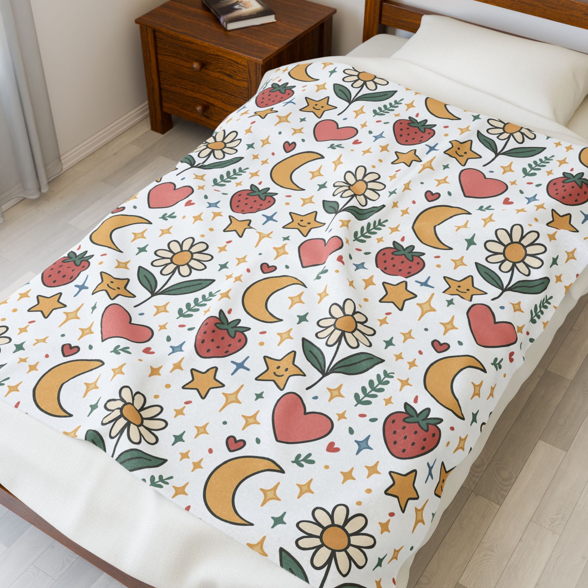 Plush Blanket- Cute Strawberries/ Flowers Throw