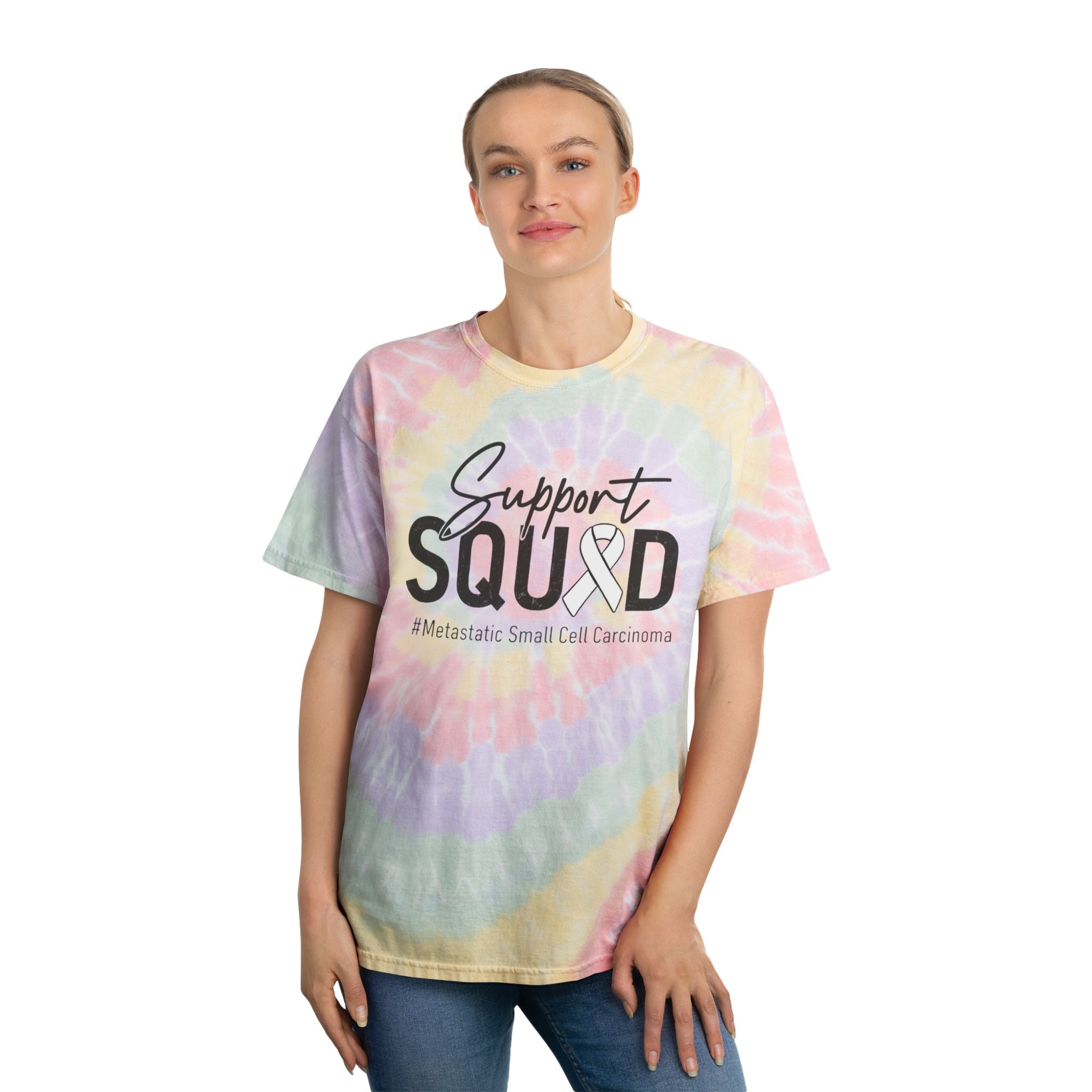 White Ribbon Support Tie-Dye Spiral Tee