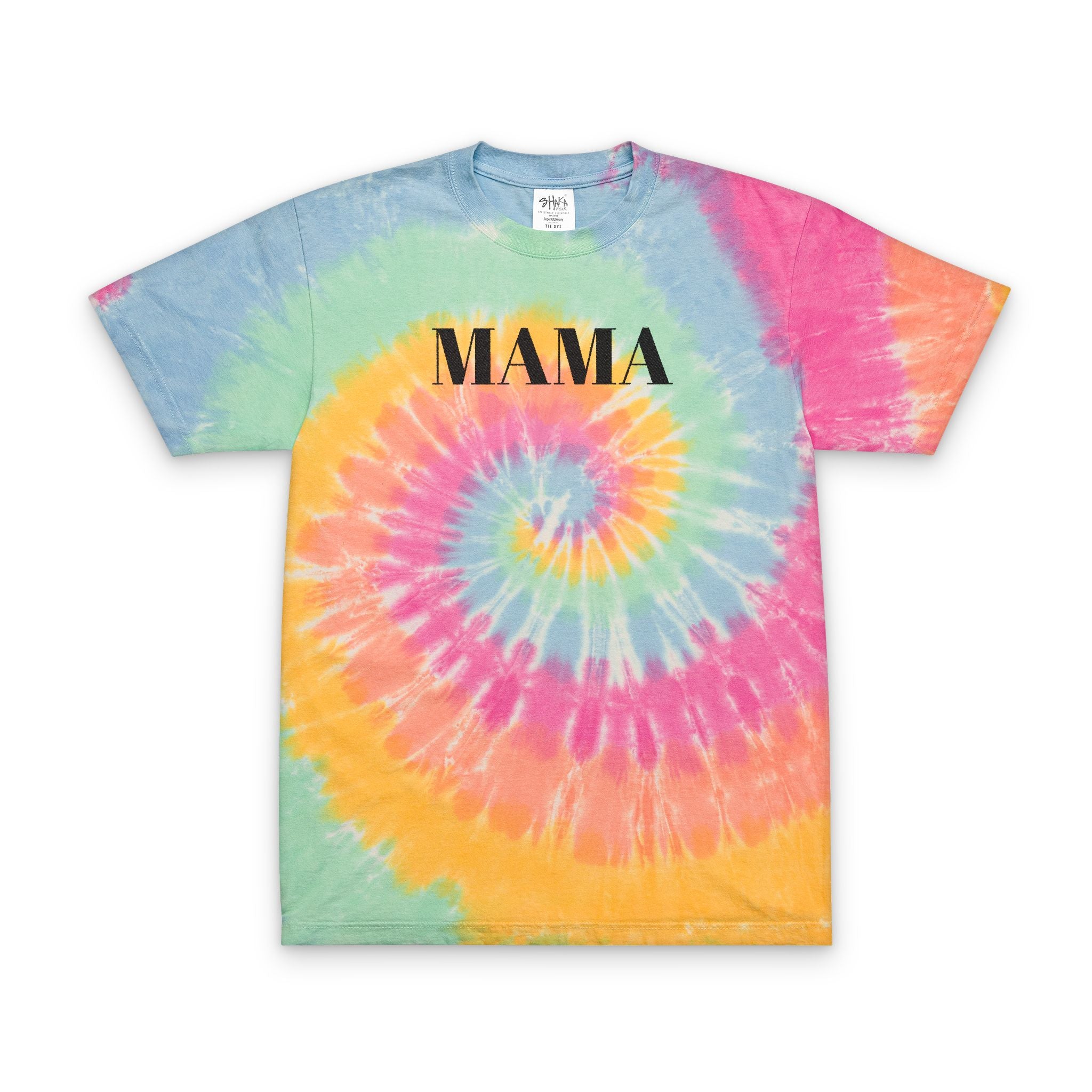 Tie- Dye Mama Black Text Embroidered Shirt