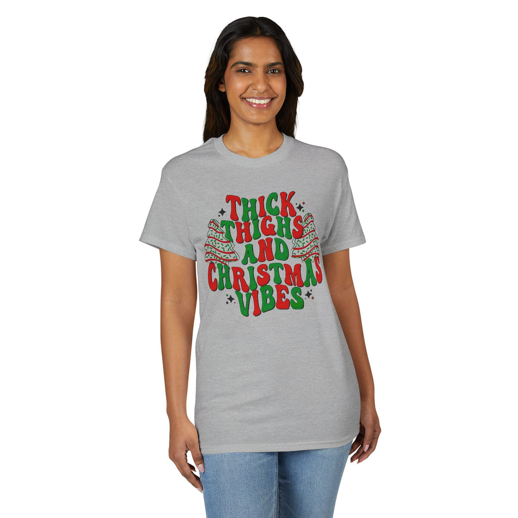 Thick Thighs and Christmas Vibes Gildan unisex T-Shirt