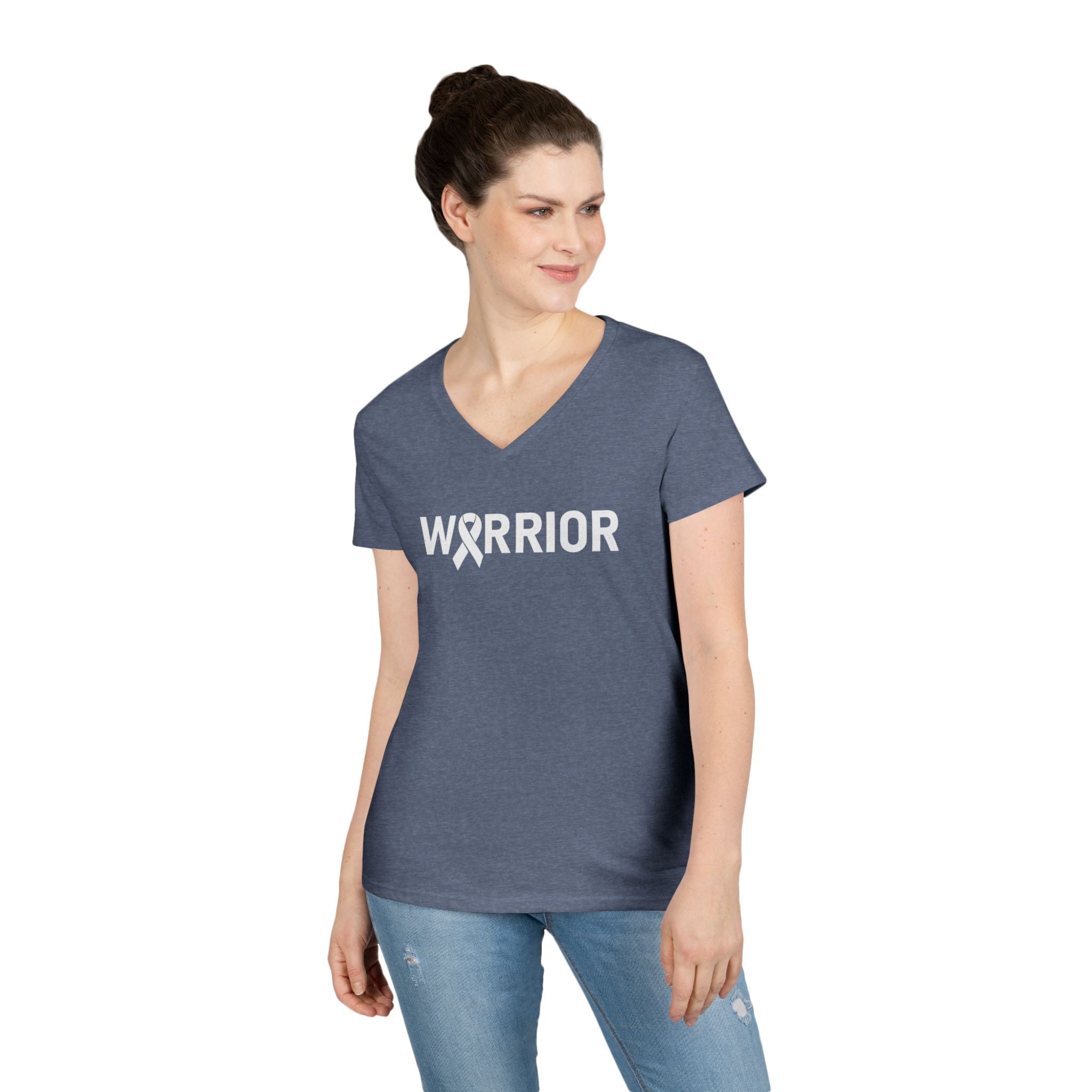 White Ribbon Warrior Gildan V-Neck Tee