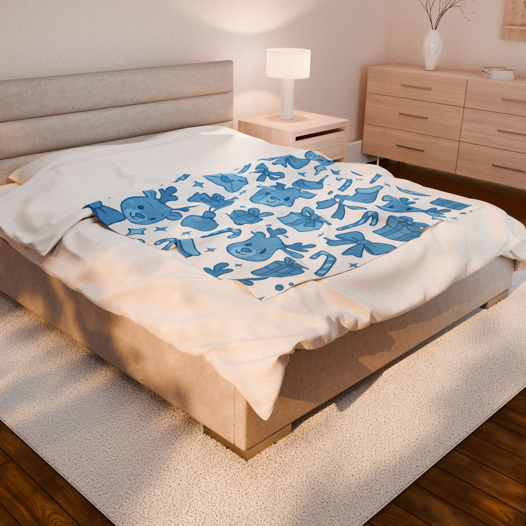 Plush Blanket - Cute Blue Christmas Throw