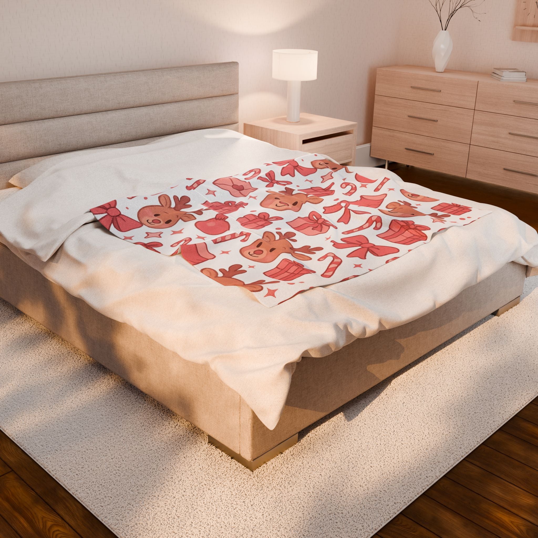 Plush Blanket - Cute Pink Christmas Throw