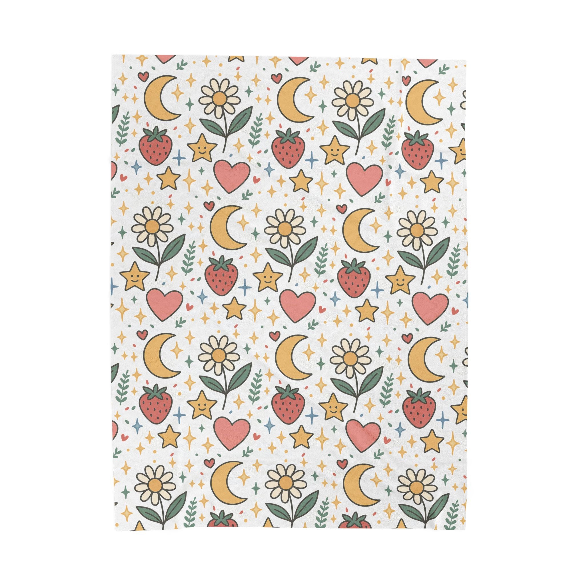 Plush Blanket- Cute Strawberries/ Flowers Throw