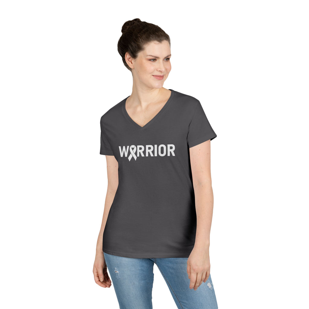 White Ribbon Warrior Gildan V-Neck Tee