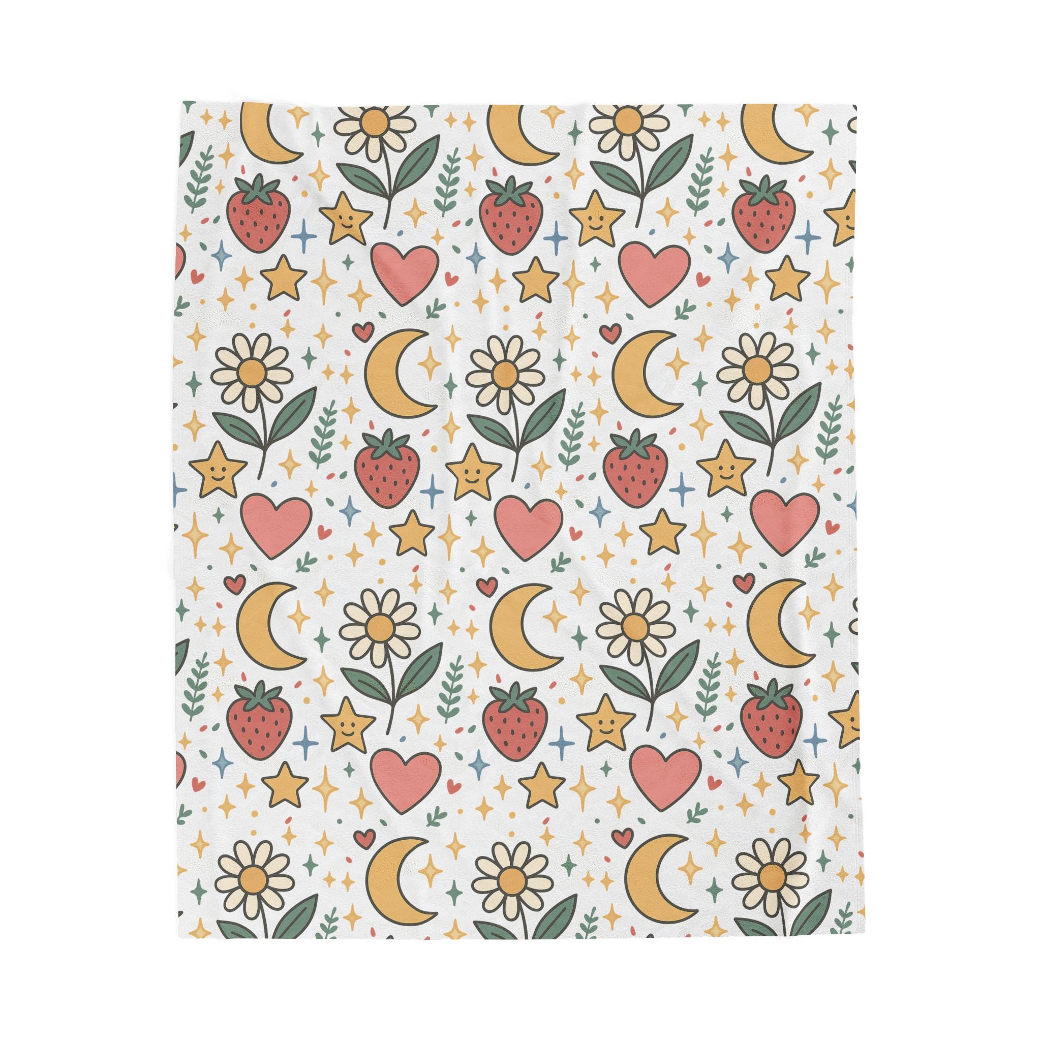 Plush Blanket- Cute Strawberries/ Flowers Throw