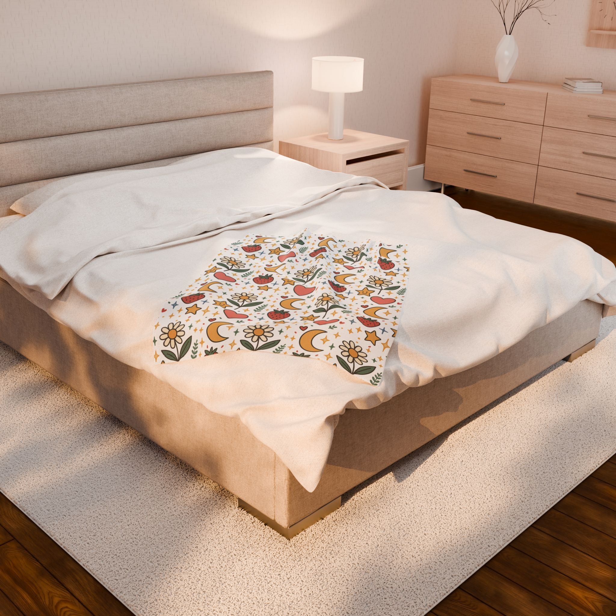 Plush Blanket- Cute Strawberries/ Flowers Throw