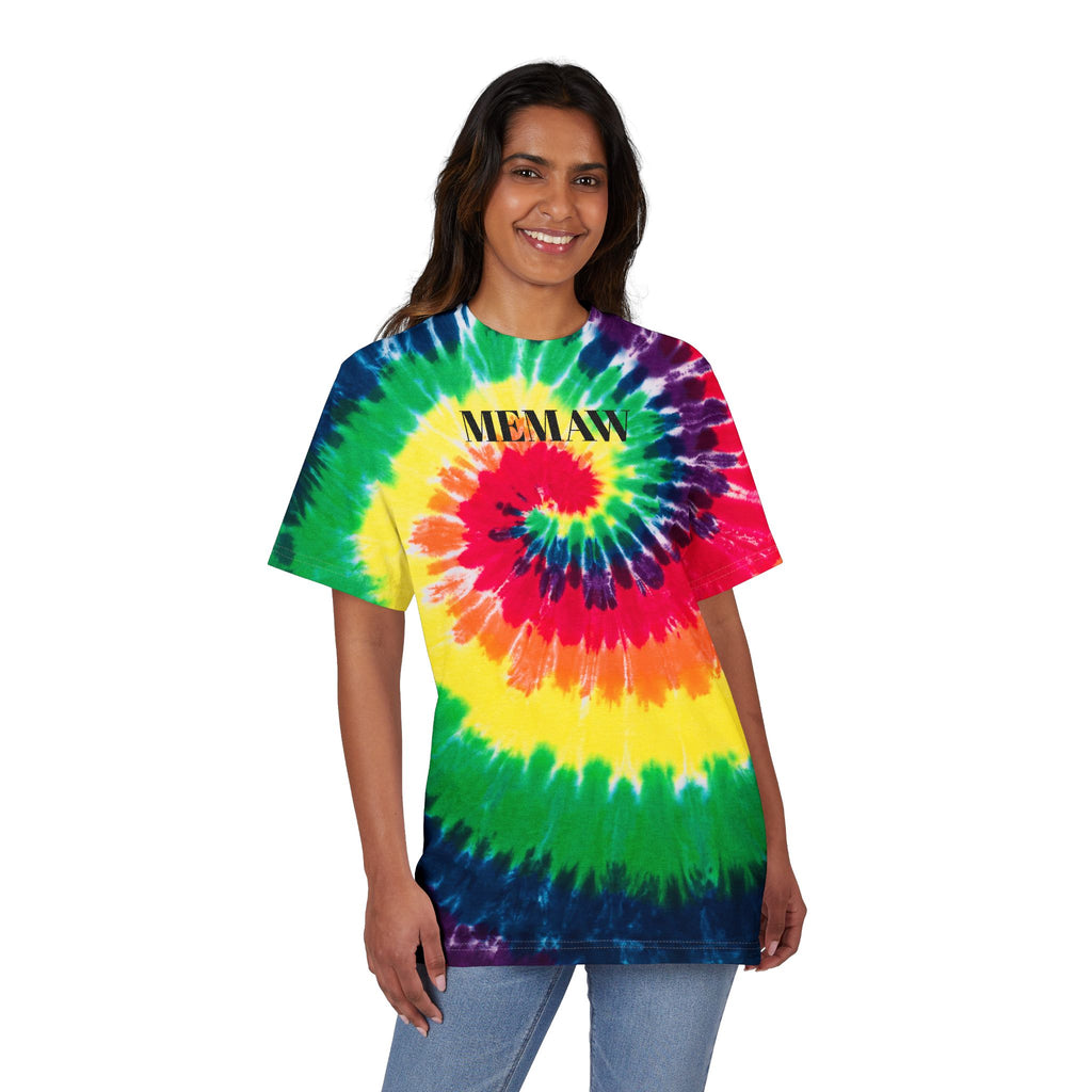 Tie- Dye Memaw Black Text Embroidered Shirt