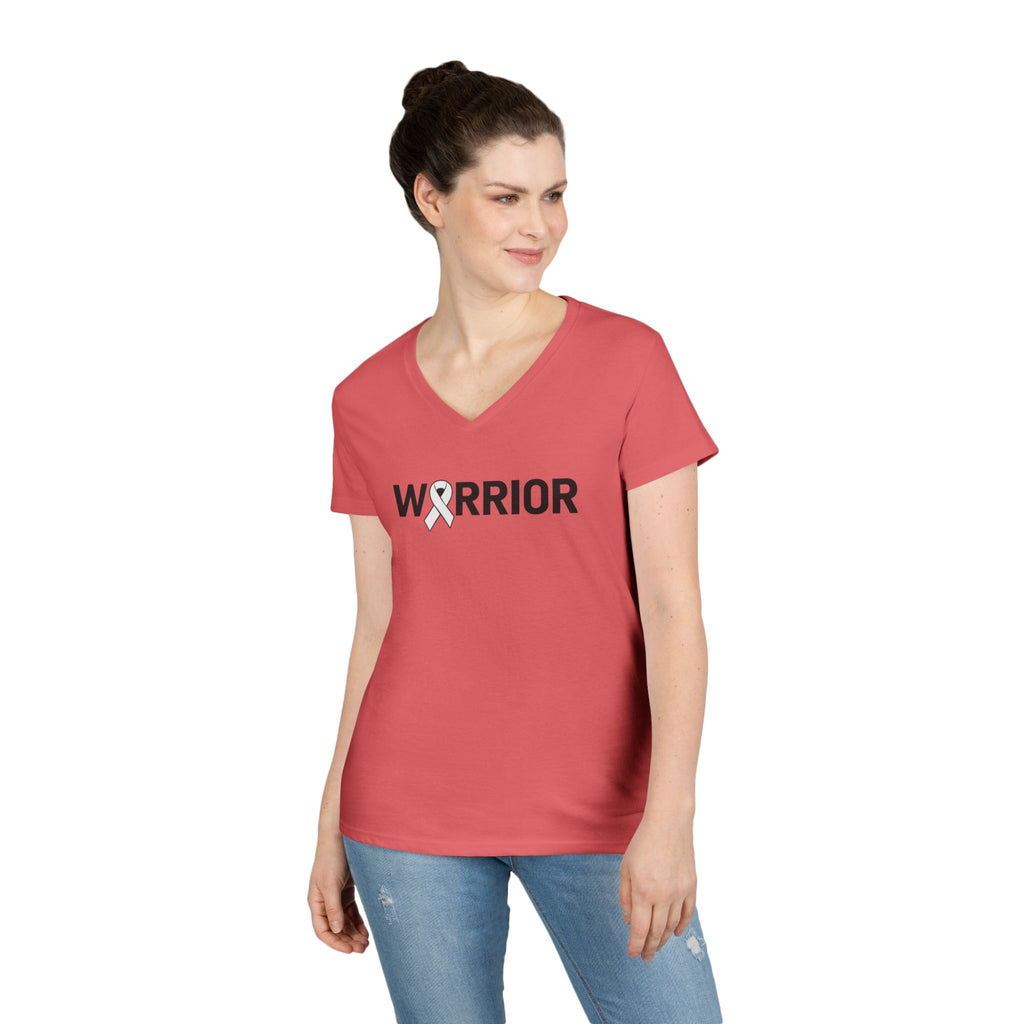White Ribbon Warrior Gildan V-Neck Tee