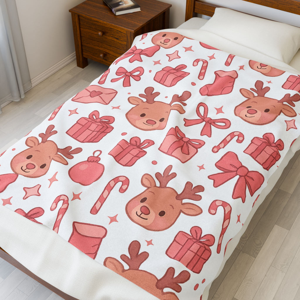 Plush Blanket - Cute Pink Christmas Throw
