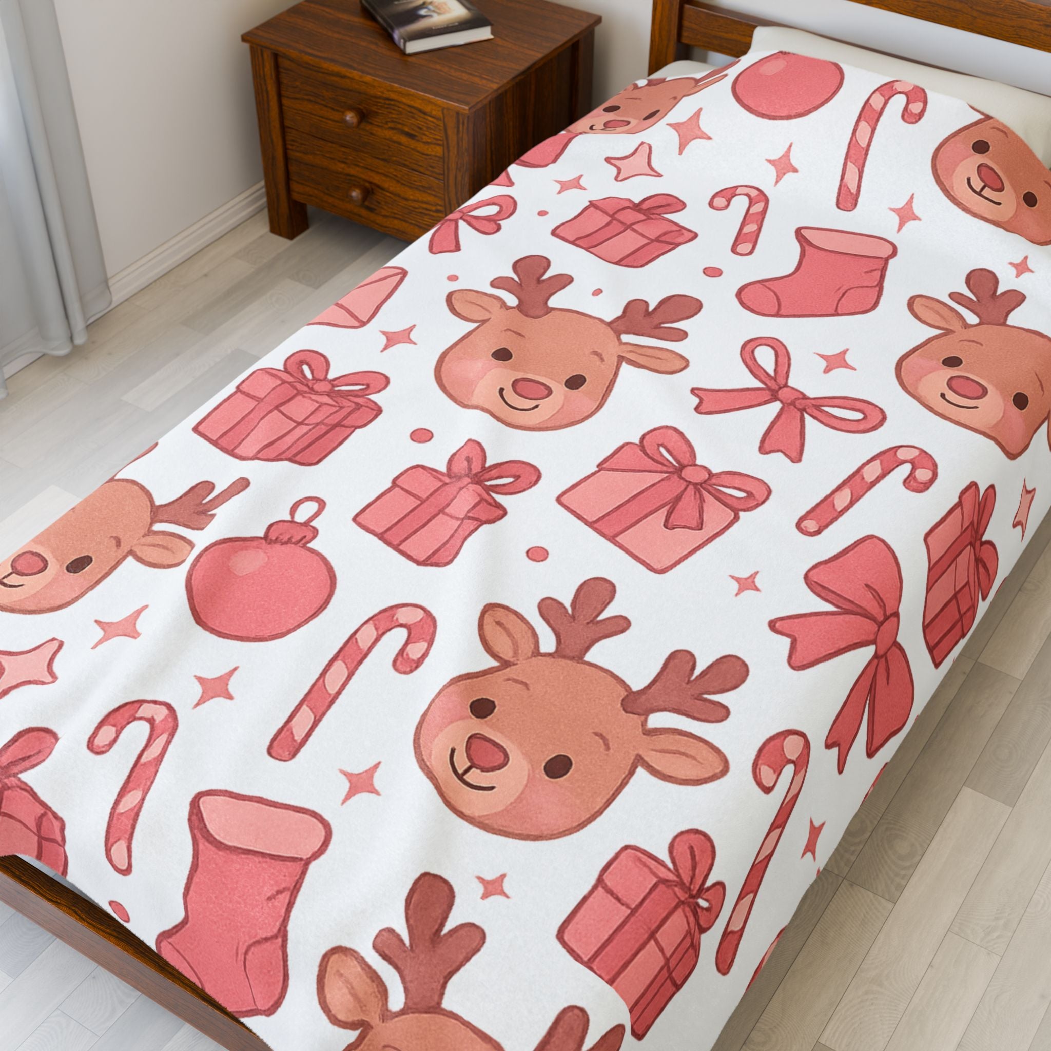 Plush Blanket - Cute Pink Christmas Throw