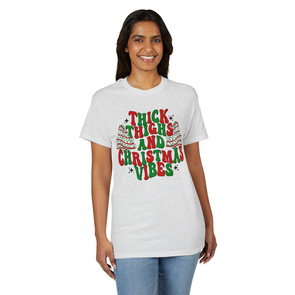 Thick Thighs and Christmas Vibes Gildan unisex T-Shirt