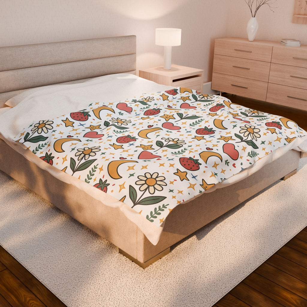 Plush Blanket- Cute Strawberries/ Flowers Throw