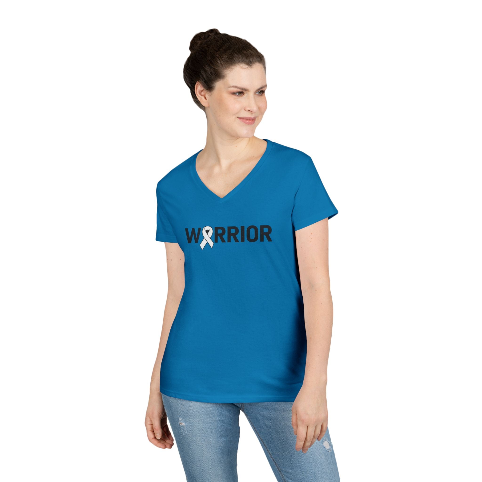 White Ribbon Warrior Gildan V-Neck Tee