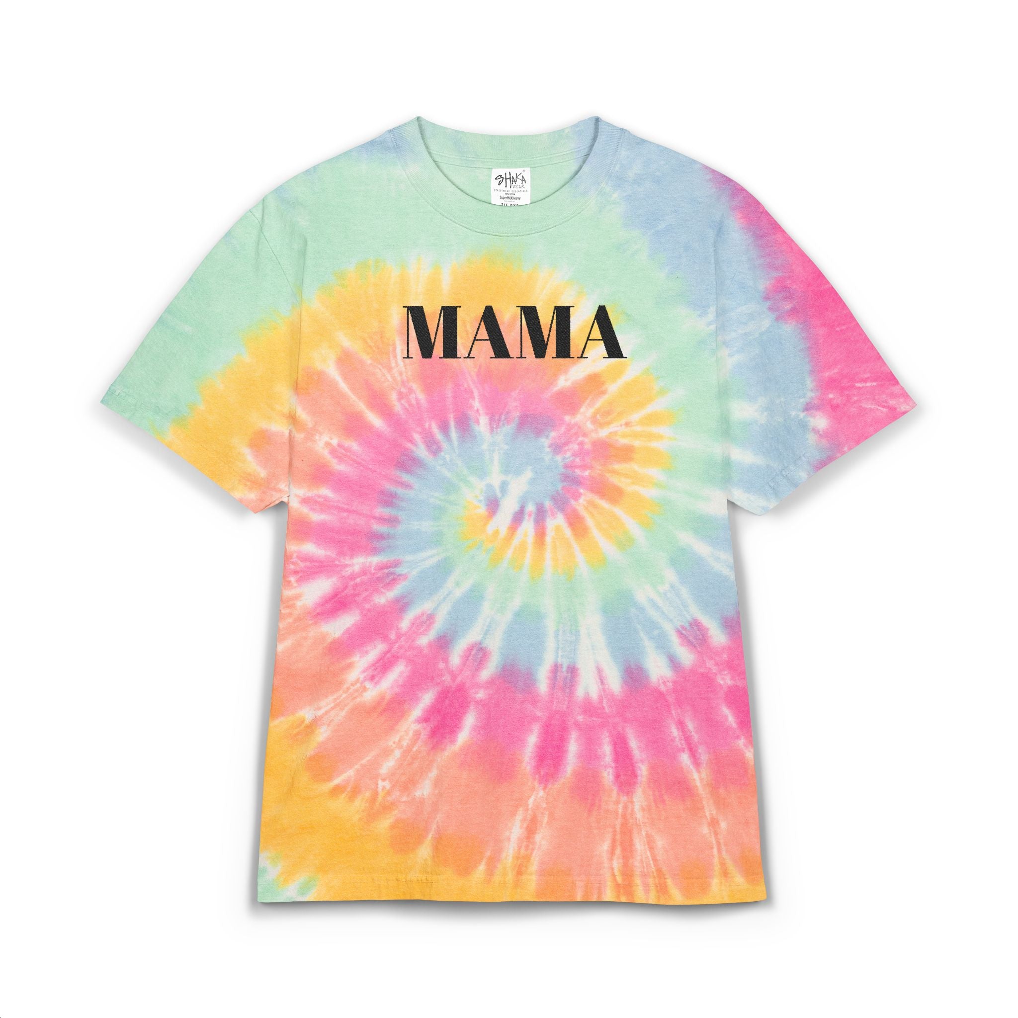 Tie- Dye Mama Black Text Embroidered Shirt