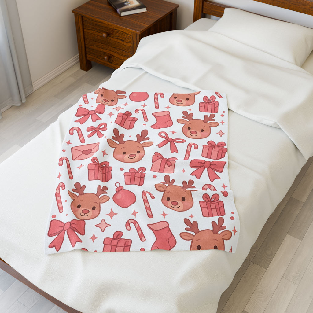 Plush Blanket - Cute Pink Christmas Throw