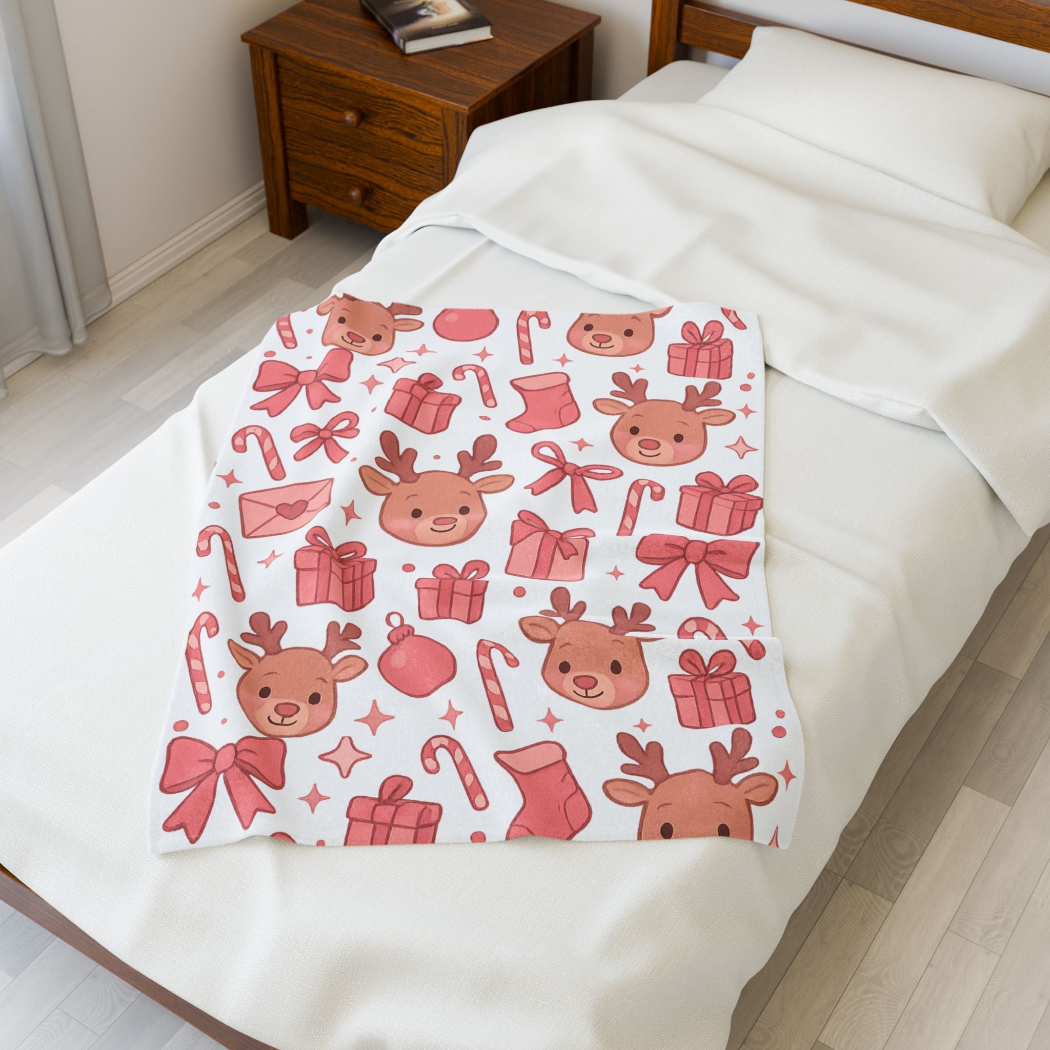 Plush Blanket - Cute Pink Christmas Throw