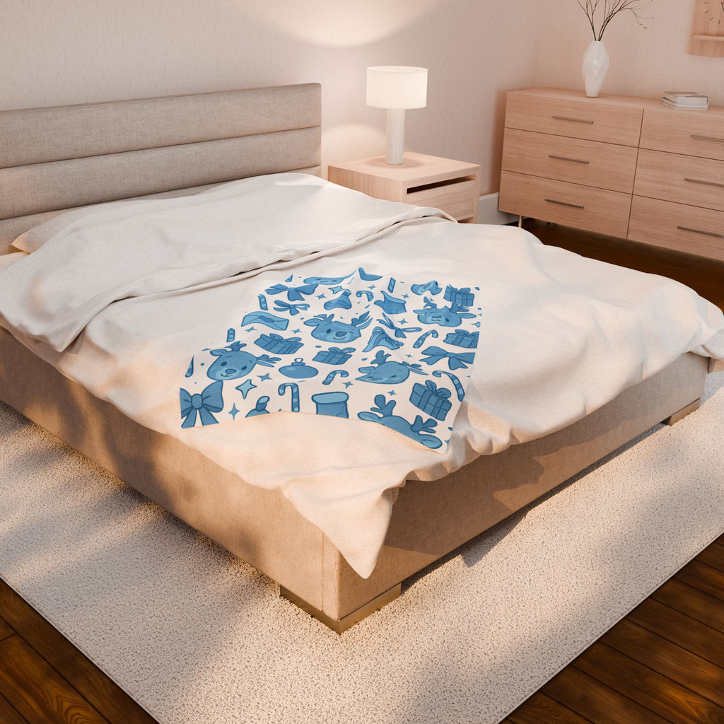 Plush Blanket - Cute Blue Christmas Throw